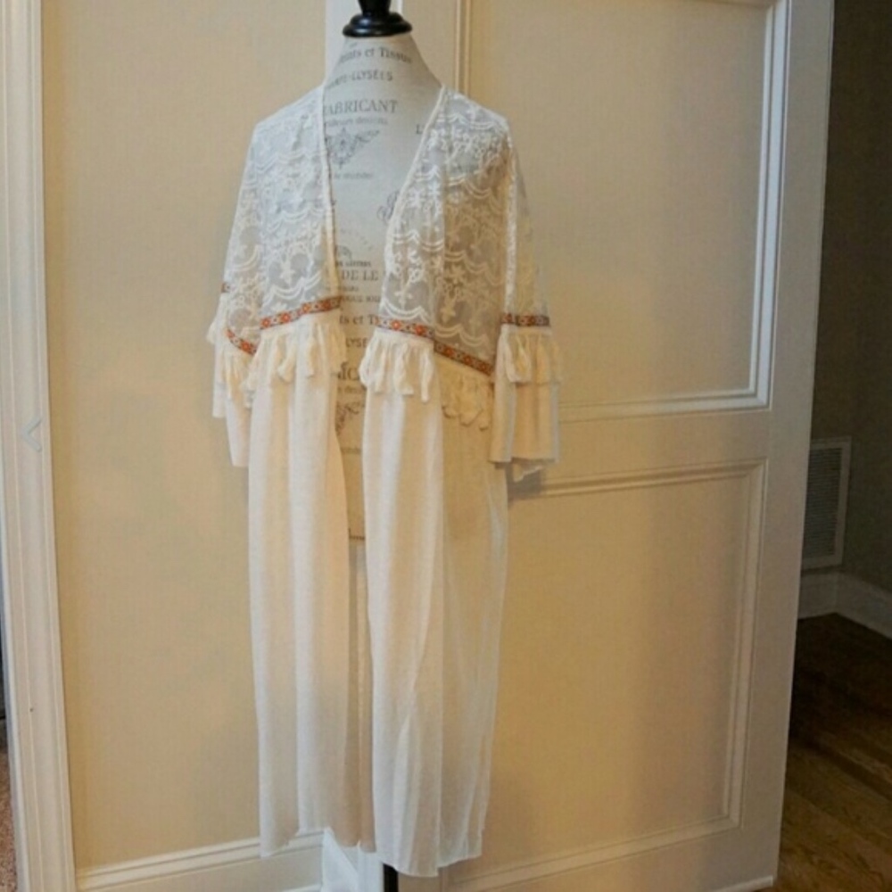 GORGEOUS Lace Kimono Wrap Duster Cardi New Boho - Picture 4 of 8